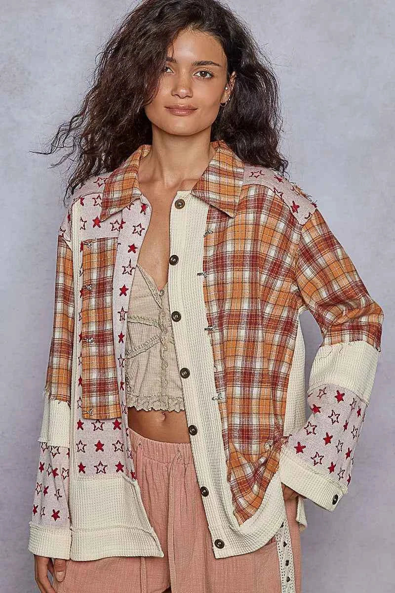 POL Plaid Contrast Button Down Shacket CREAM f66cff2f-3c56-4d10-a957-678f8cb1e2f7-Max-Origin
