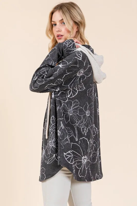 BOMBOM Drawstring Flower Print Button Up Shacket f66dd639-e9a7-4844-b594-e6cb6da64ea7-Max