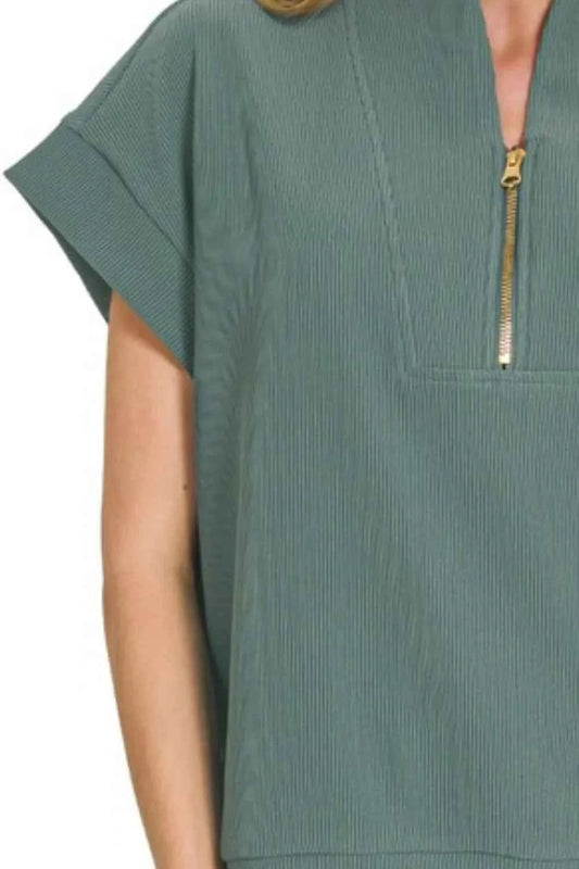 Ribbed High Neck Half Zip Top f66eab8d-efd4-4bf0-bf06-05c64cc7c177-Max-Origin