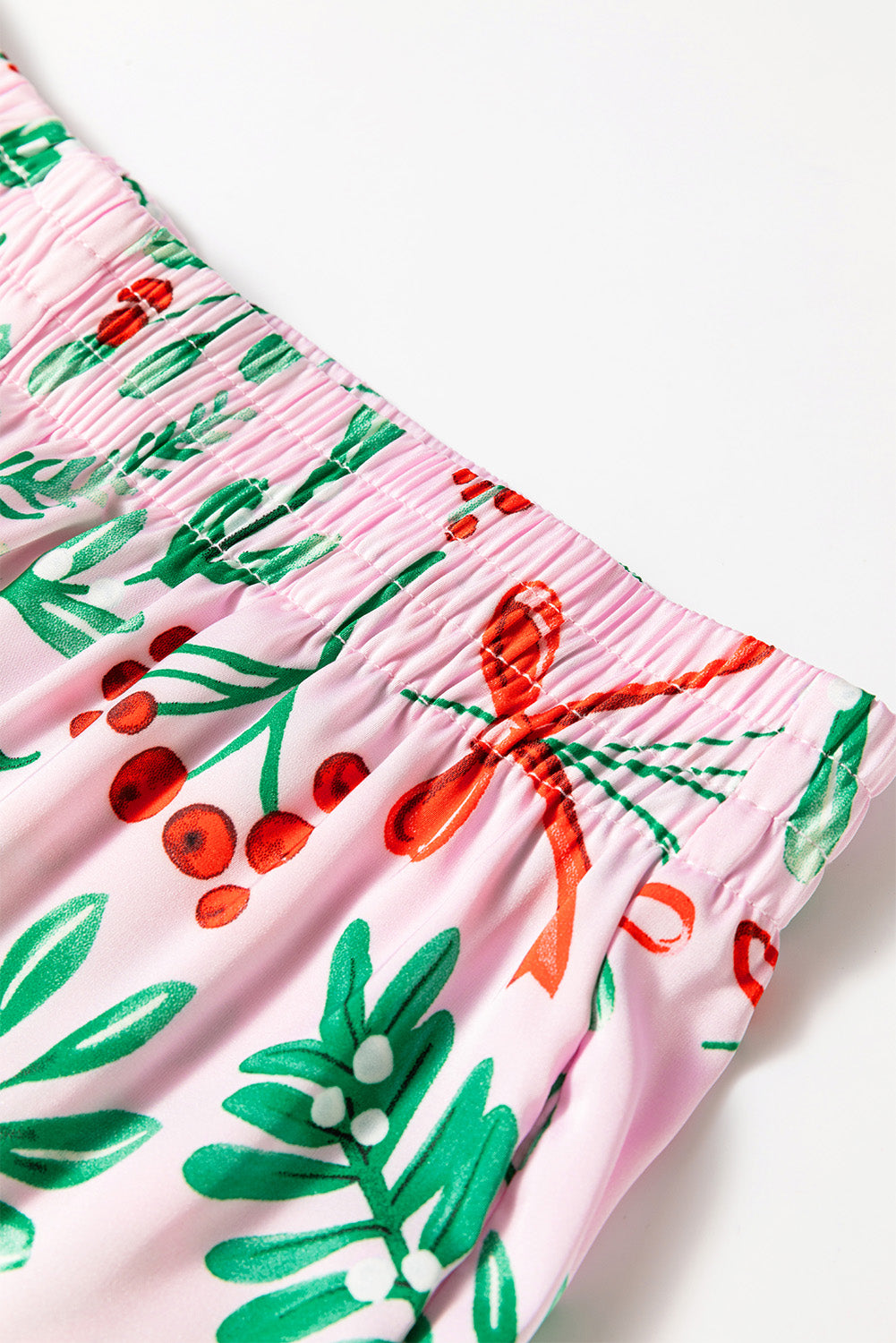 Pink Christmas Print Plush Edge Collar Shirt Pants Pajama Set f673c71b89d7f2cb