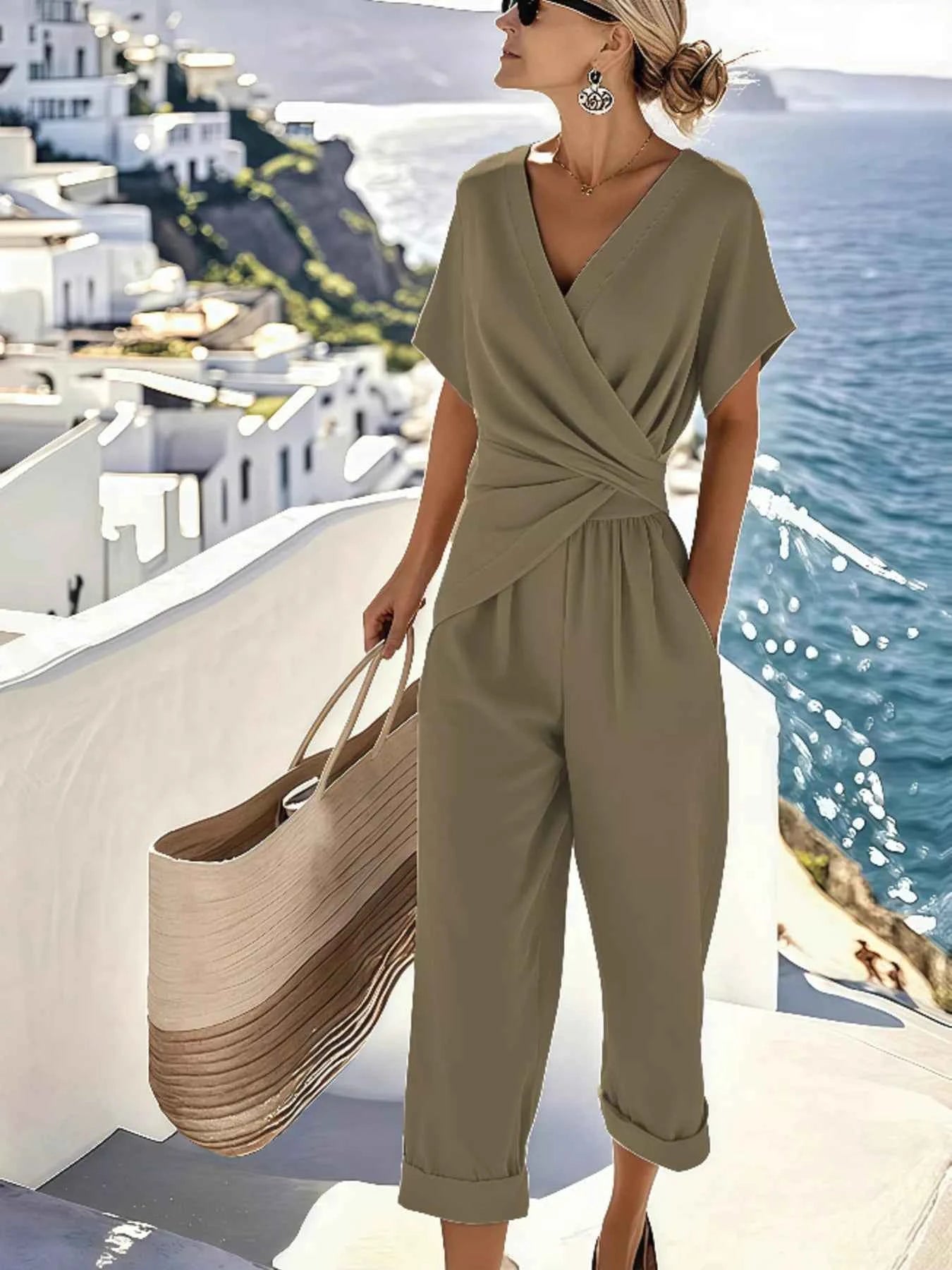 Full Size Surplice Short Sleeve Top and Pants Set Plus Size Khaki f67417ad81c9459d993c86d795a8ba76-Max-Origin