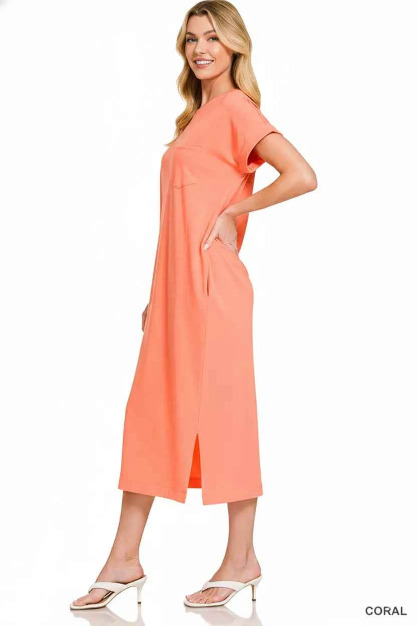 Zenana Round Neck Short Sleeve Midi Dress f6753da7-6e63-4100-8dd1-ca3d05cf2833-Max-Origin
