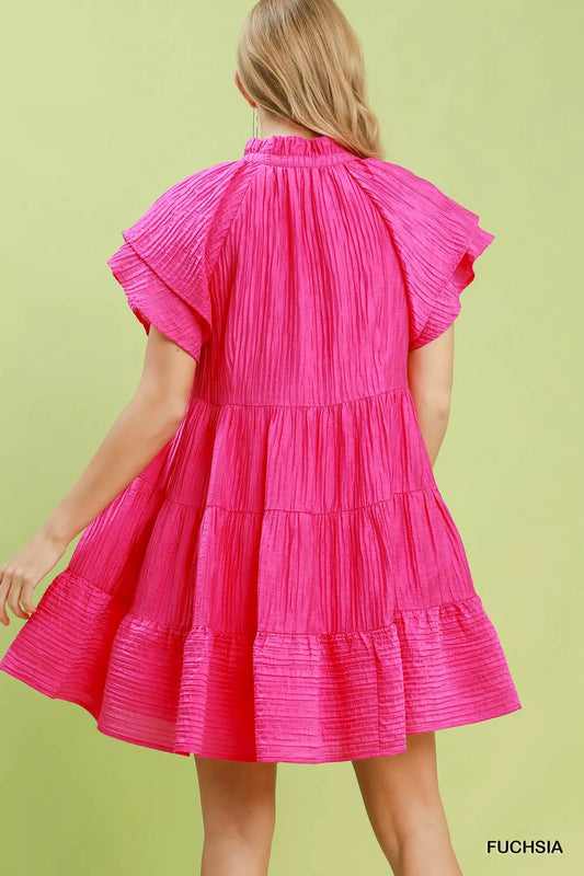 Tiered Ruffle Sleeve Textured Mini Dress f6838c7c-da6e-40a5-8784-023ae55e90c5-Max-Origin