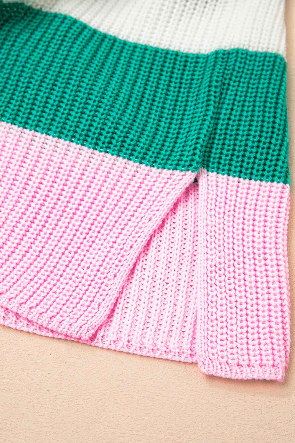 Multicolour Colorblock Notch V Neck Plus Size Knit T Shirt f683be0696ec8736