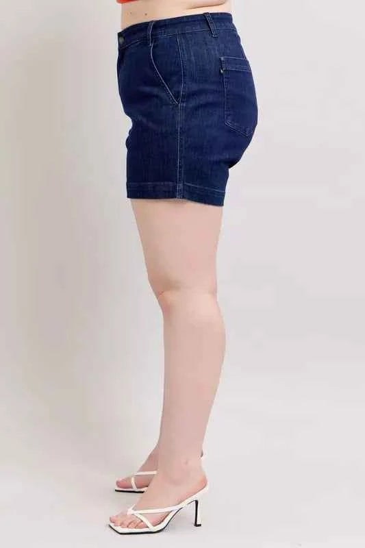 Plus Size High Waist Denim Shorts f6842f0baa8240dc825220f9ee65e81c-Max-Origin