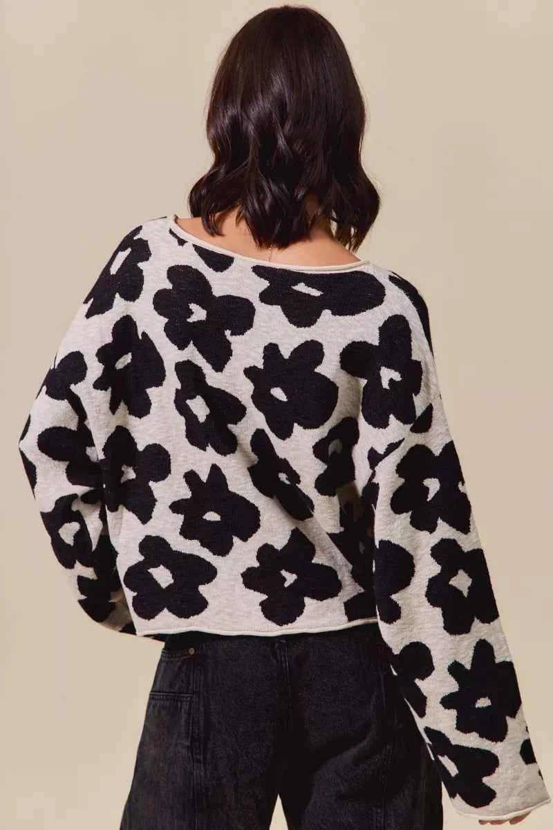 SO ME Loose Fit Flower Lightweight Sweater Top f6862c677314475c906fcbb25f426989-Max-Origin