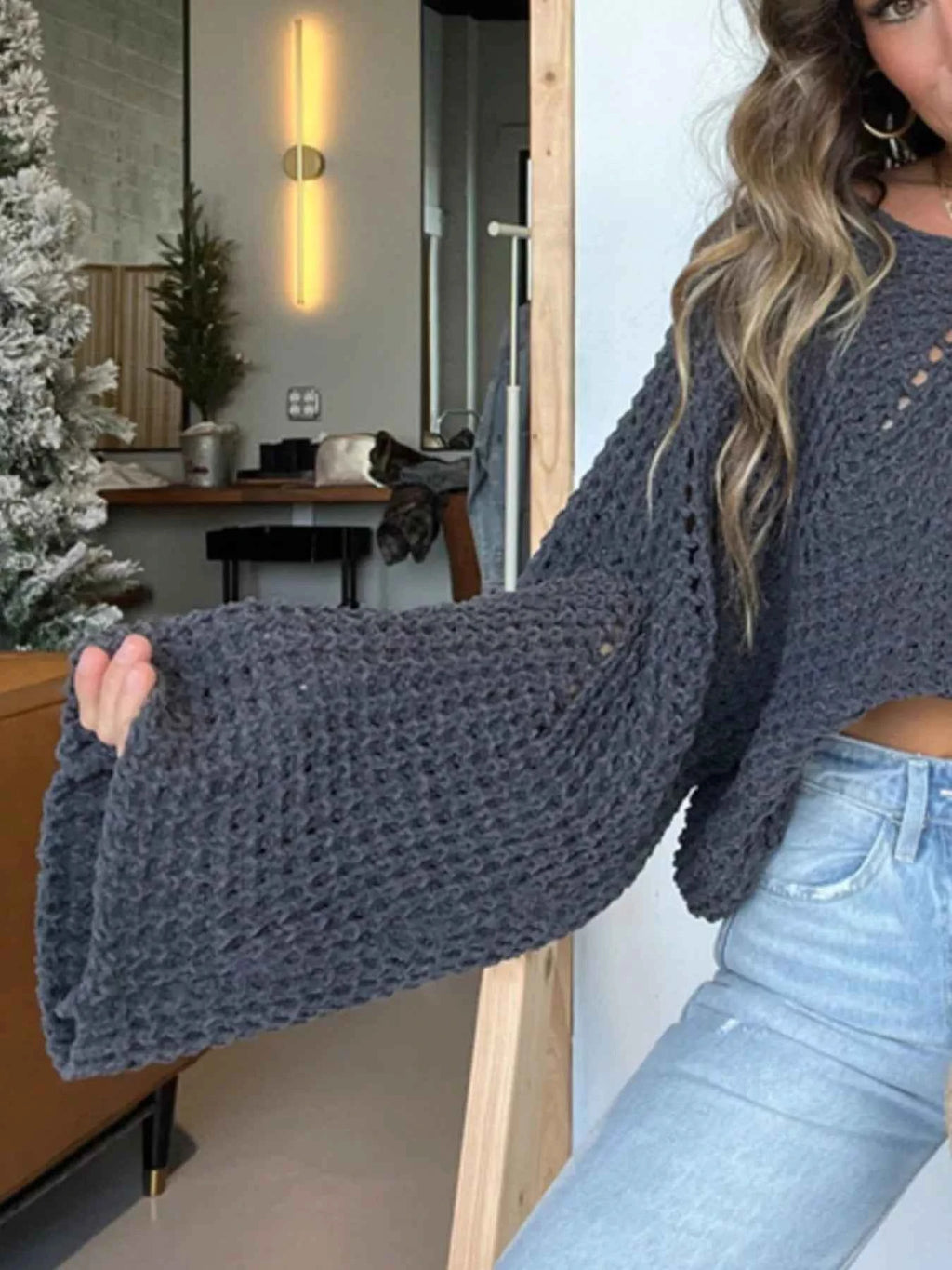 Openwork Batwing Sleeve Sweater f68710cb-770f-4e23-8ef5-0d83cce5e344-Max-Origin