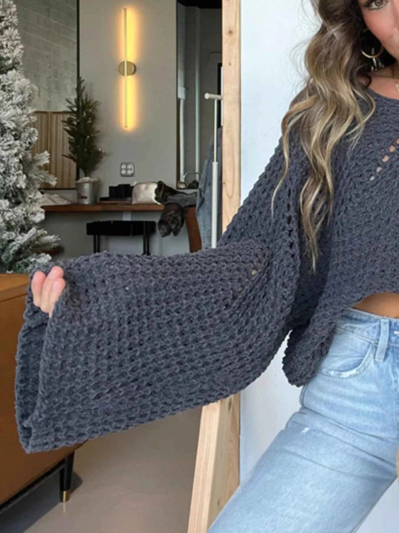 Openwork Batwing Sleeve Sweater f68710cb-770f-4e23-8ef5-0d83cce5e344-Max-Origin