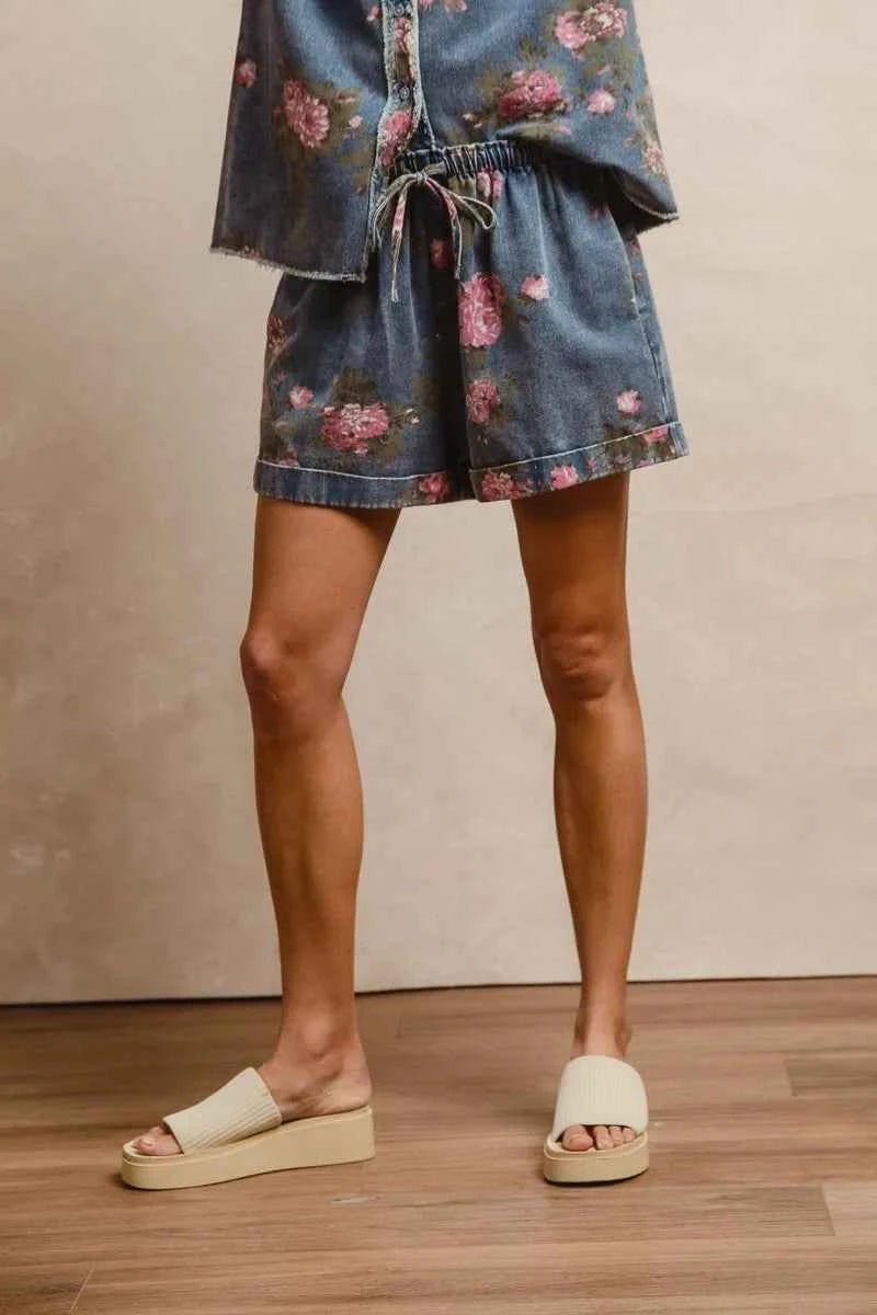 BiBi Floral Printed Denim Short Pants With Pocket f68b6f39cab0453eaa66326e12c5cd7e-Max-Origin