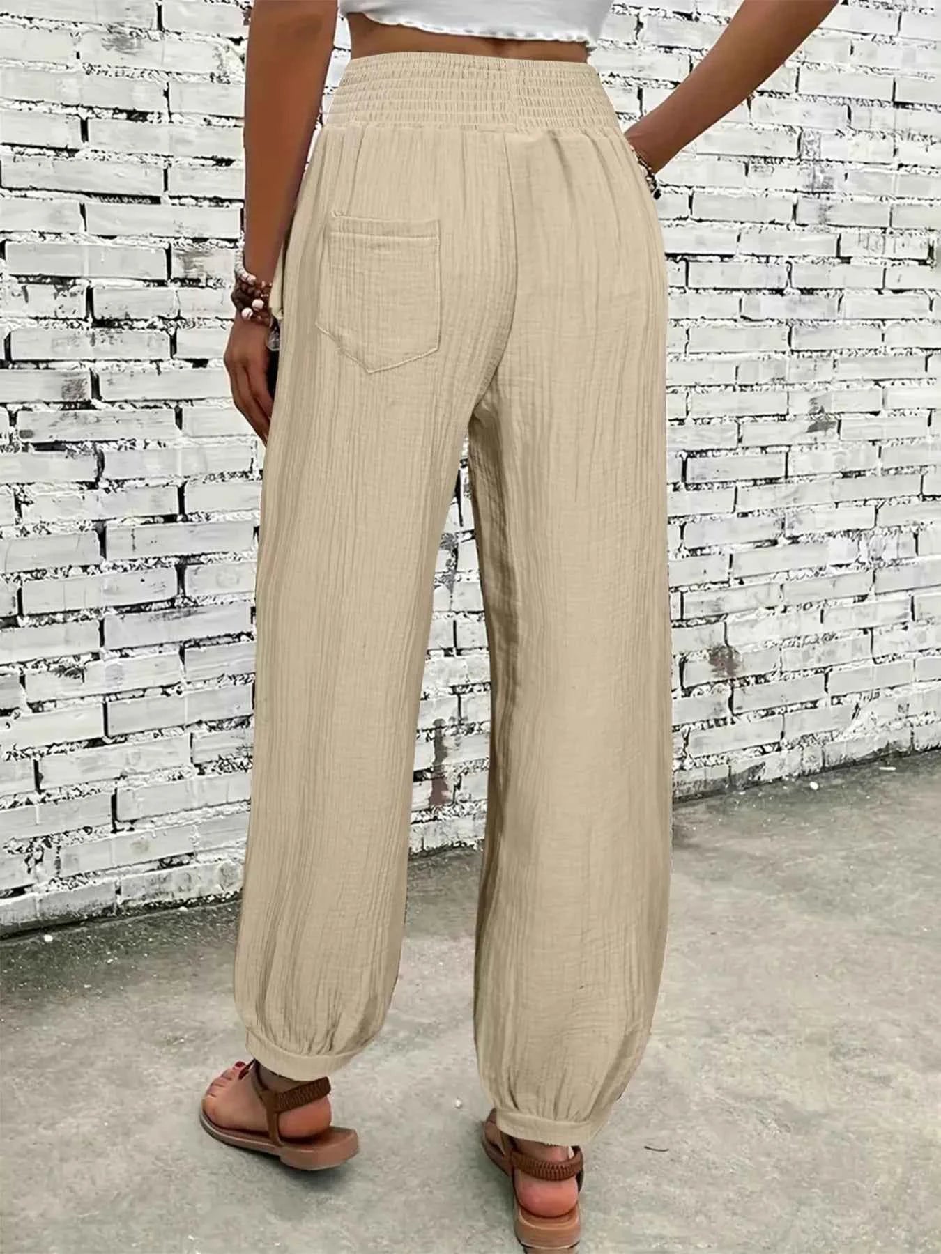 Smocked Textured Casual Pants f68cb1cb-9074-4b94-9755-fa7c00ea74a6-Max-Origin