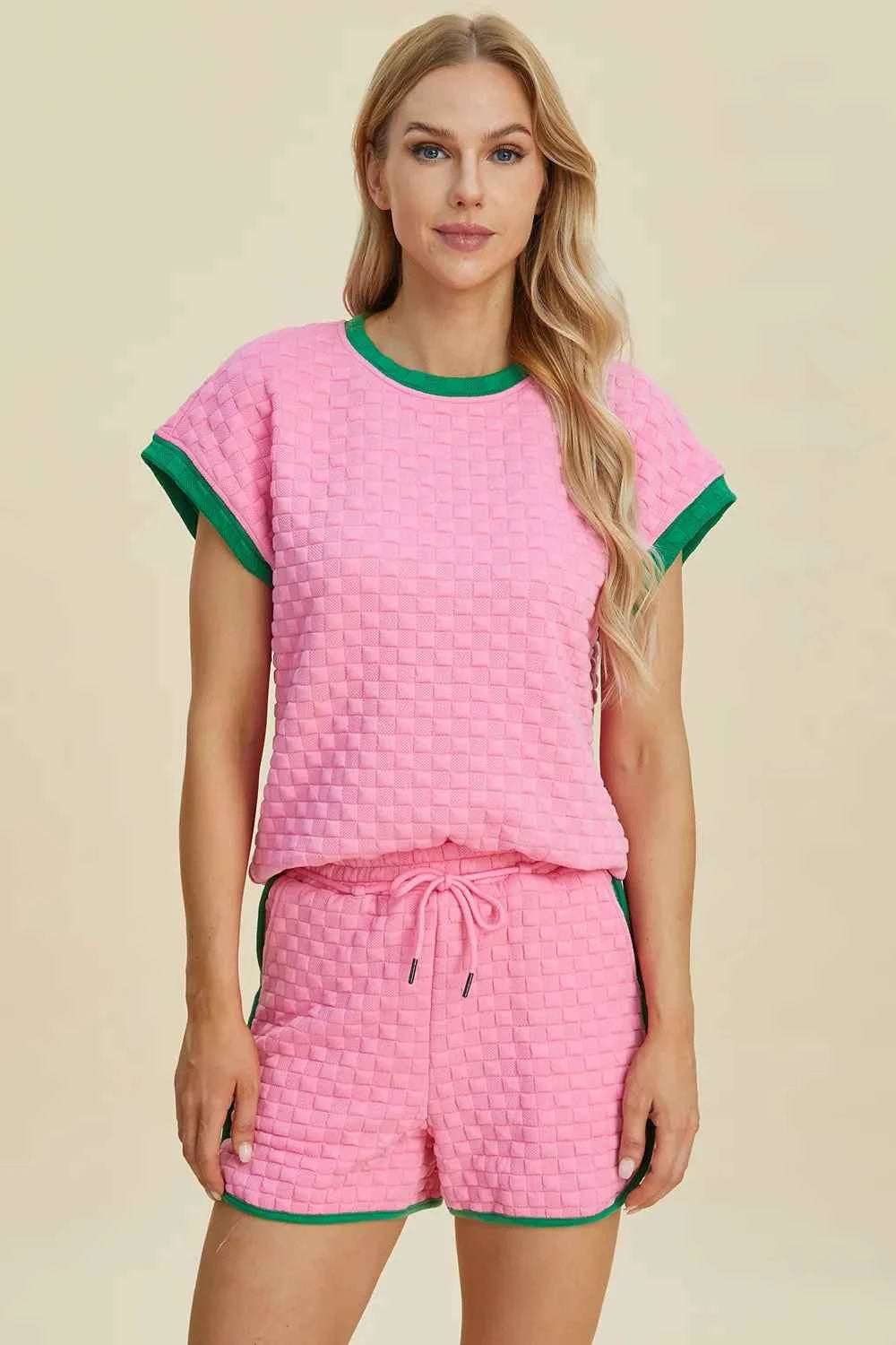 Double Take Full Size Texture Contrast T-Shirt and Shorts Set f68e2d12-25ab-4a92-8844-d755cb06c584-Max