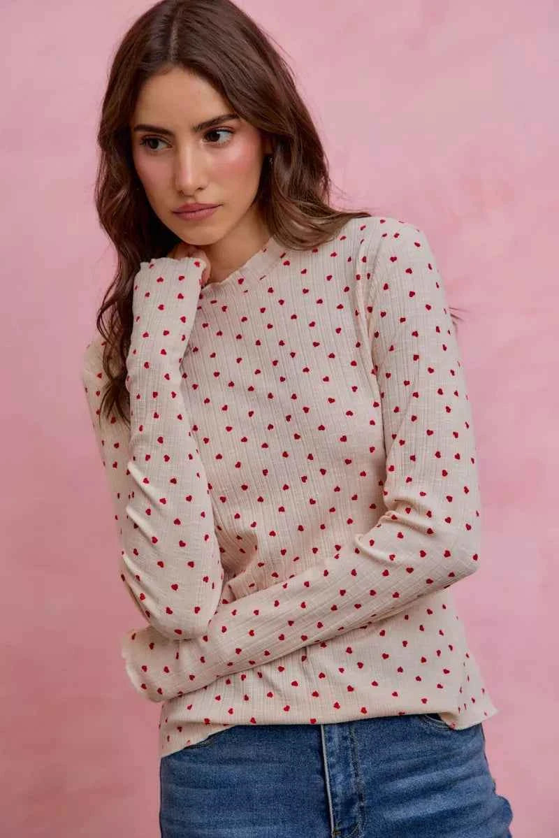 SO ME Ditsy Heart All Over Slub Rib Knit Valentine Top OATMEAL RED f696aaa31dec461c9ea7672978fbe3a9-Max-Origin