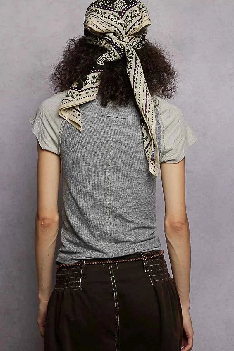 POL Round Neck Outseam Detail T-Shirt with Contrast Color Sleeves f6a29487-1820-4ba1-a3d6-56d8d5767cd9-Max-Origin