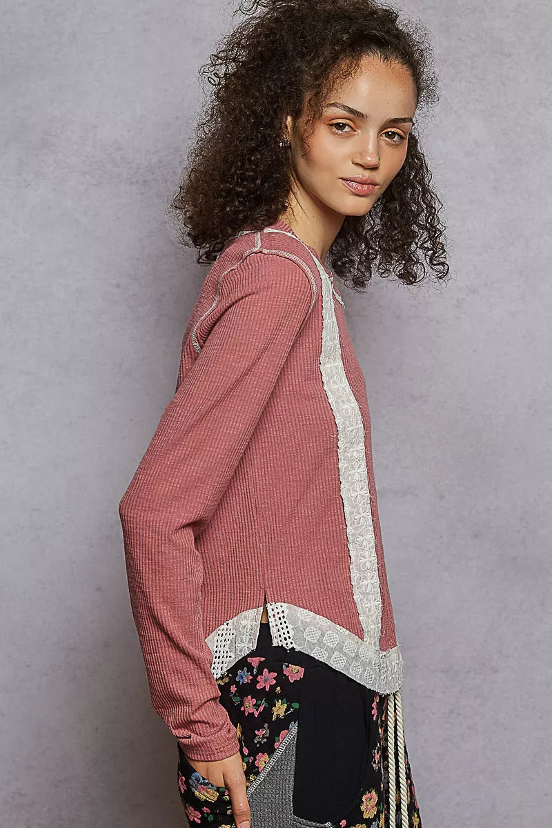 Contrast Round Neck Long Sleeve Ribbed Top with Eyelet Patch f6a2dd43-0ffc-4a61-be86-6ff55ab5d7f9-Max-Origin