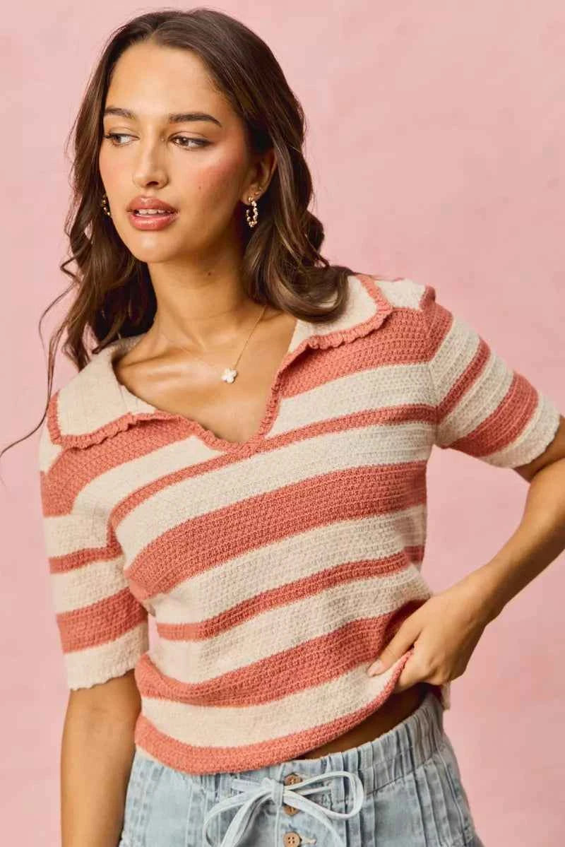 SO ME Stripe Short Sleeve Cropped Sweater f6a7e1324ff04153b7260af48ad3bac1-Max-Origin
