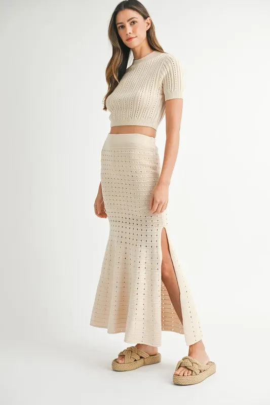 Pointelle Short Sleeve Crop Top and Slit Skirt Sweater Set f6b290e5-6388-4fd6-b8b8-027ef0cf4e45-Max-Origin