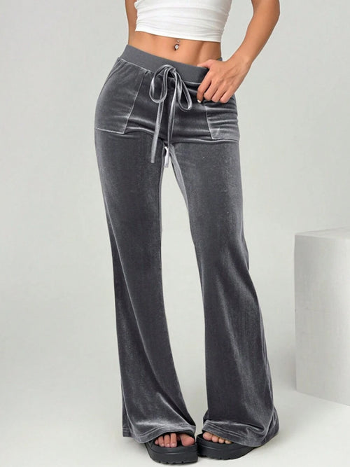 Velvet Flare Pants with Drawstring Dark Gray f6b8ef48-ae91-4dd0-8afd-9018ab06bb16-Max