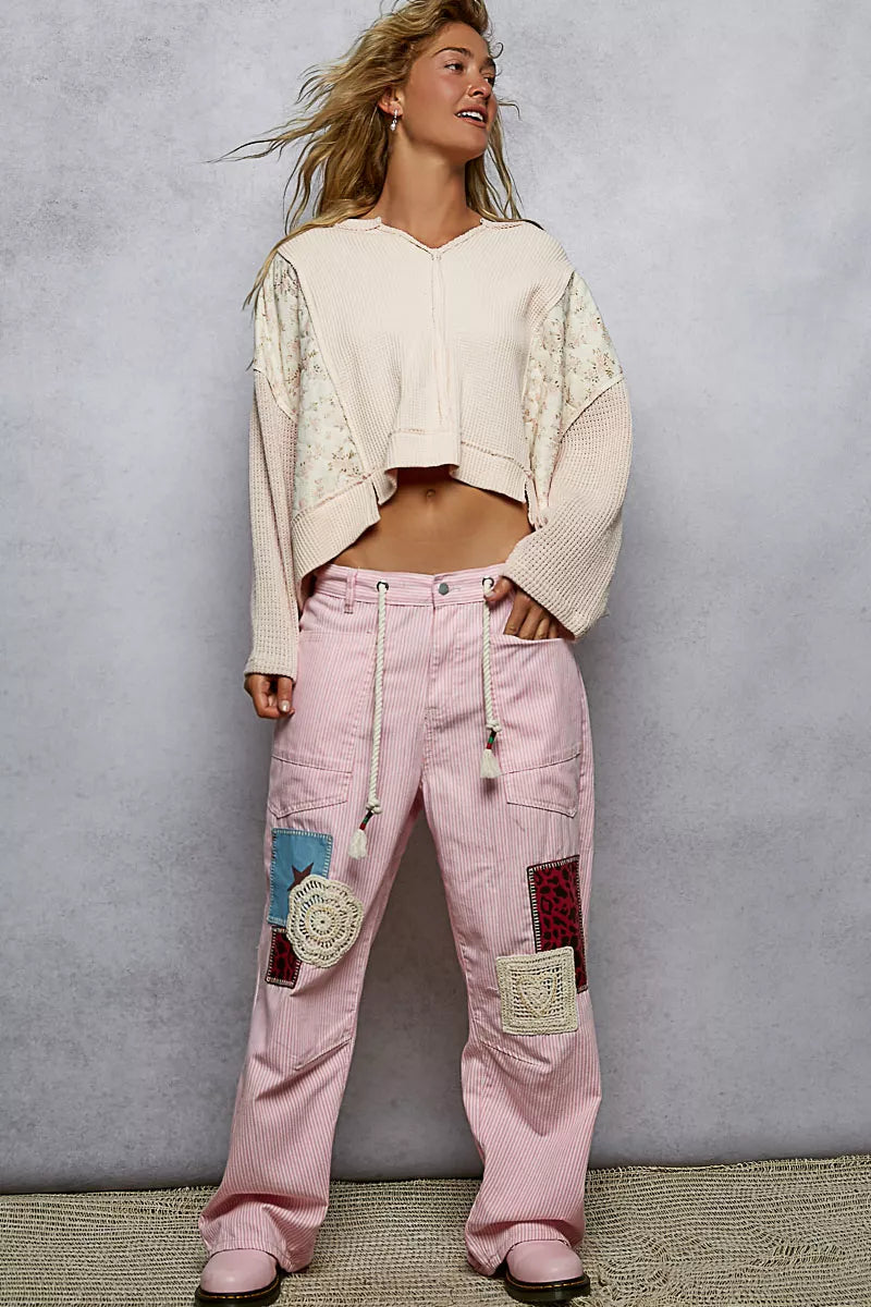 POL Mix Thermal Floral Pattern Quilted Knit Cropped Top with Raw Edge Detail f6c33589-588a-4387-8b92-a2e1e8a04f4c-Max-Origin