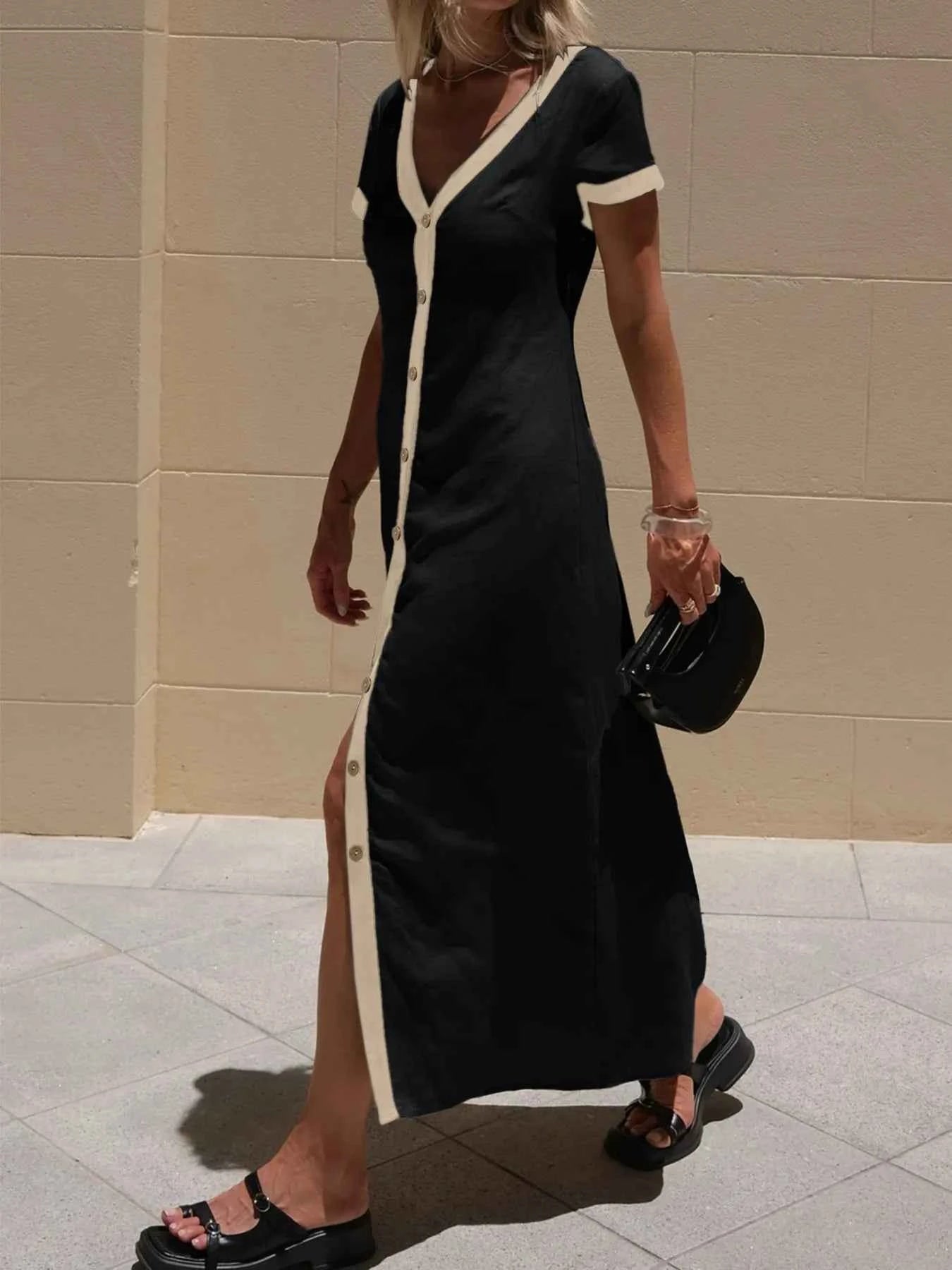 Button-Front Contrast Trim Midi Dress f6c377d7872047e3adf1a9094571e45f-Max-Origin