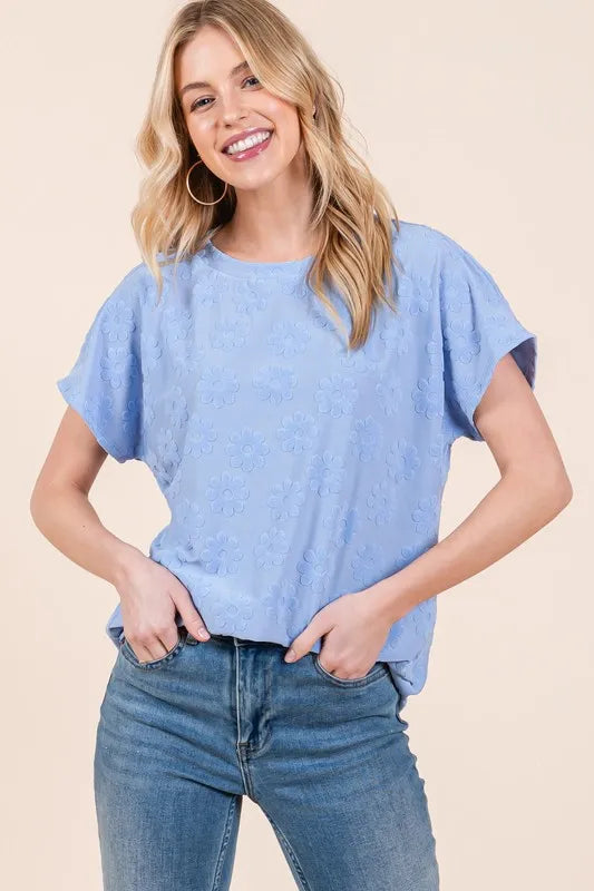 Textured Floral Pattern Short Sleeve T-Shirt - Made in USA f6c8363d-c7c5-4346-9926-f2b19db7d87b-Max