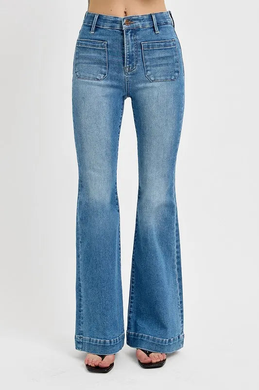 RISEN Full Size Front Patch Pocket Flare Jeans Plus Size Medium f6d395f6-8a5e-4adc-b91d-f94e02c240ca-Max