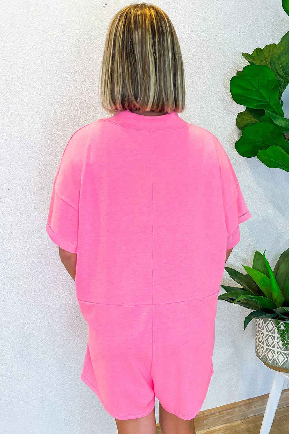 Bonbon Loose Half Sleeve V Neck Plain Romper f6d5e7ff858c9bdb