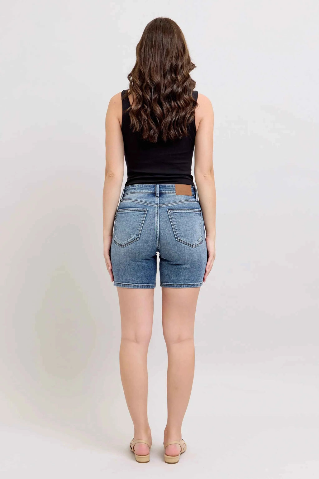 Judy Blue Button Fly Mid Length Denim Shorts W/ Destroy f6d78763202f45f69cfe2648f4327350-Max-Origin