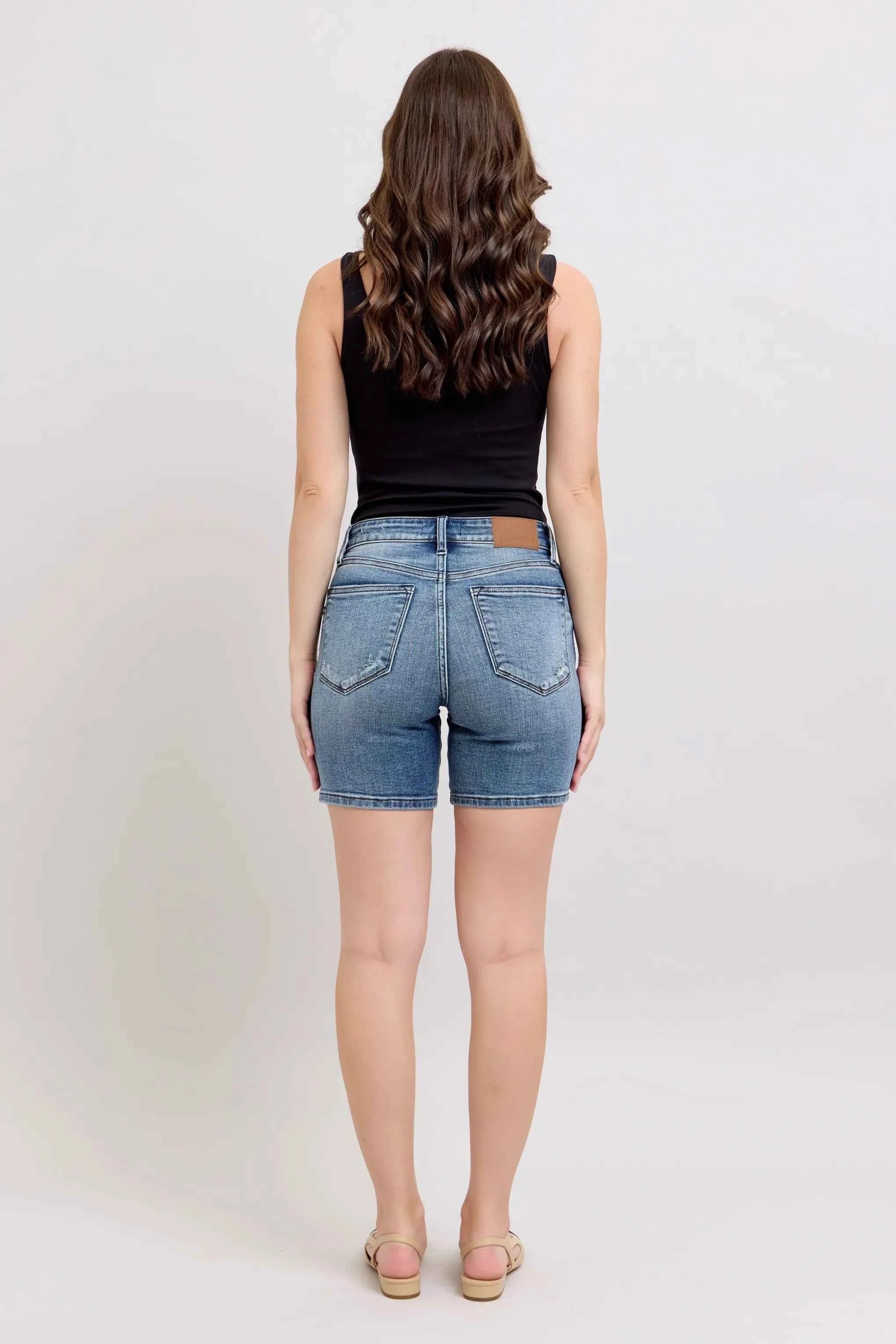 Judy Blue Button Fly Mid Length Denim Shorts W/ Destroy f6d78763202f45f69cfe2648f4327350-Max-Origin