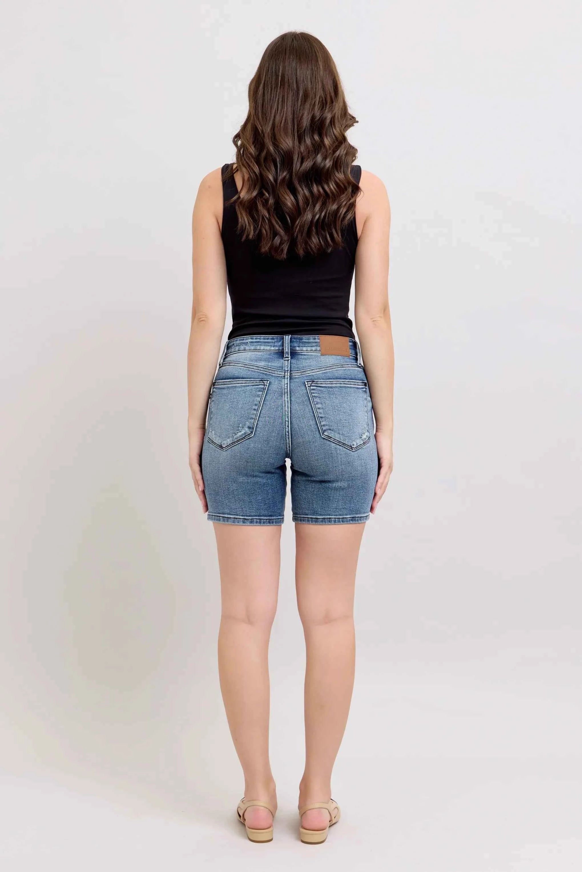 Judy Blue Button Fly Mid Length Denim Shorts W/ Destroy f6d78763202f45f69cfe2648f4327350-Max-Origin