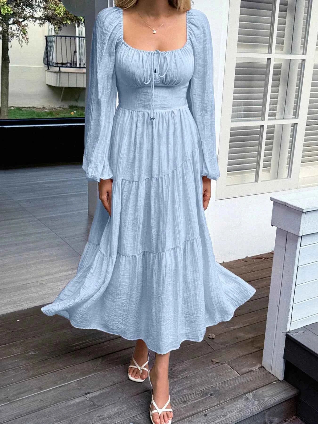 Tiered Balloon Sleeve Midi Dress Blue f6dba83b-5ae9-4175-84ae-cdb36bfb3c97-Max-Origin