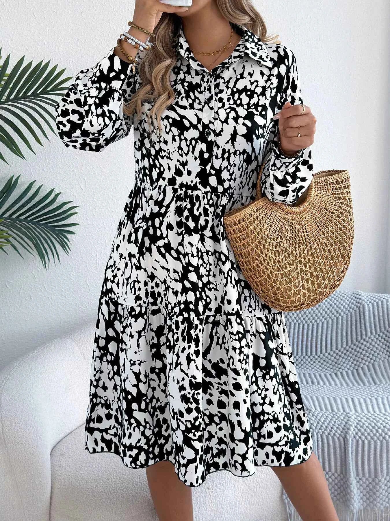 Printed Collared Neck Long Sleeve Dress f6ddb03c3a0a41e1a9b2c45fb5012f88-Max-Origin