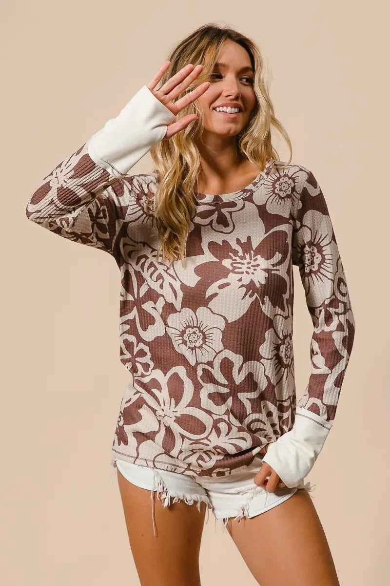 BiBi Flower Printed Waffle Thumb Opening Top f6e099273a0949df816140b18739b675-Max-Origin