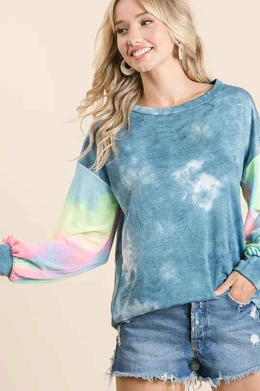 BiBi Tie Dye French Terry Top With Contrast Tie Dye f6e19acc5616464a8e445272bdf528db-Max-Origin