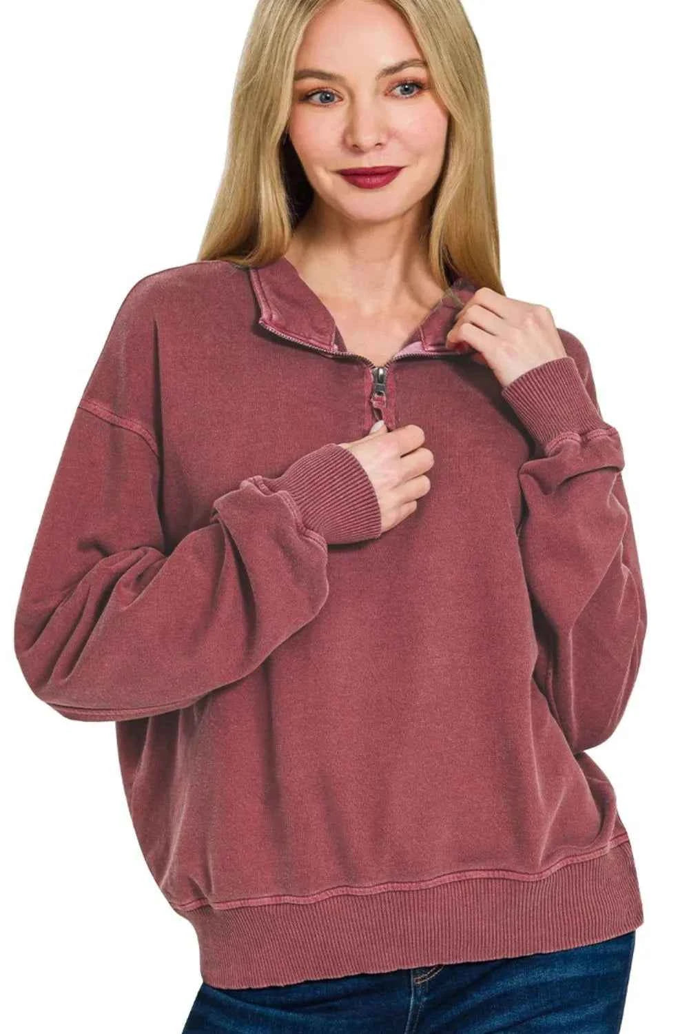 F/terry Pigment Dye & Enzyme Washing Half Zip Top f6e6138d-0b2e-4bf7-8c82-f3c83205eaa4-Max-Origin