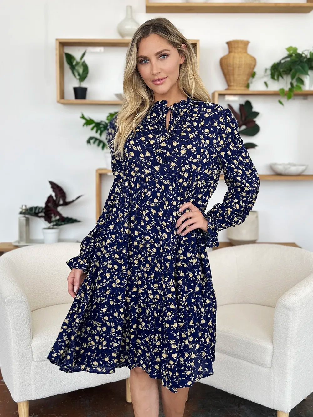 Double Take Full Size Printed Ruffle Hem Long Sleeve Tiered Dress f6e924d7-13b5-4be0-93b1-efe5d2cf19d3-Max