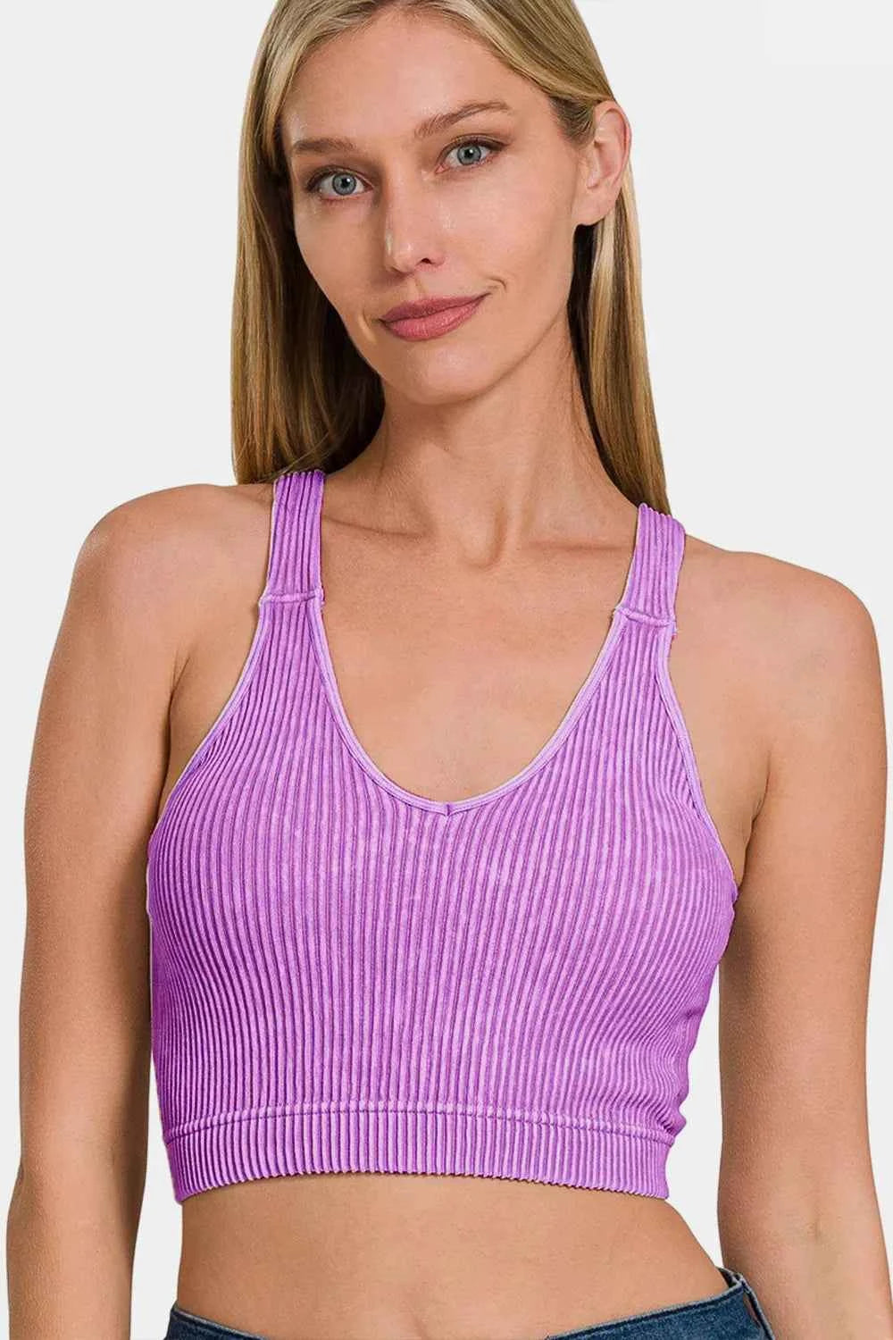 Zenana Washed Ribbed Cropped Bra Padded Tank f6ef86dc-8814-42b2-a8be-28efb6afa6fe-Max