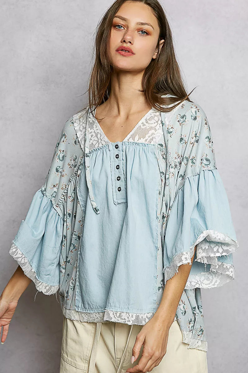 POL Double Gauze Floral Patch Blouse with Lace Detail f6efc27a-2107-4373-9eff-50ac72c712da-Max-Origin