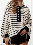Striped Button Detail Casual Sweatshirt Beige f6f0ab683c0c40858d48dc5f6ccccf29-Max-Origin