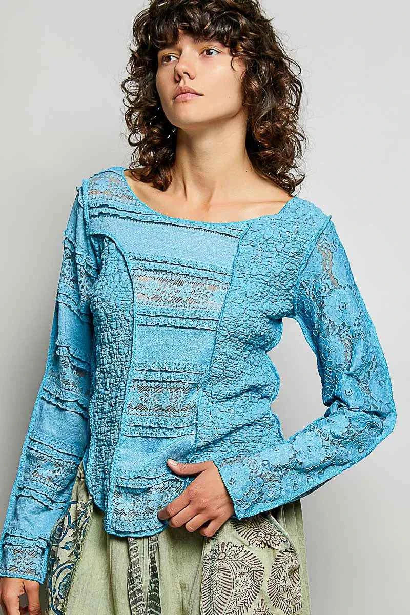 POL Round Neck Long Sleeve Exposed Seam Top with Lace Detail f6f1fa53-e764-44c1-800f-49ff7b6be3a5-Max-Origin
