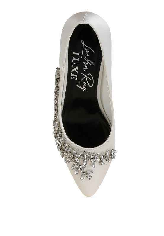 Abatina Satin Diamante Embellished Pumps f6f72ae2-ed37-4d16-b0b3-dc20e22484da