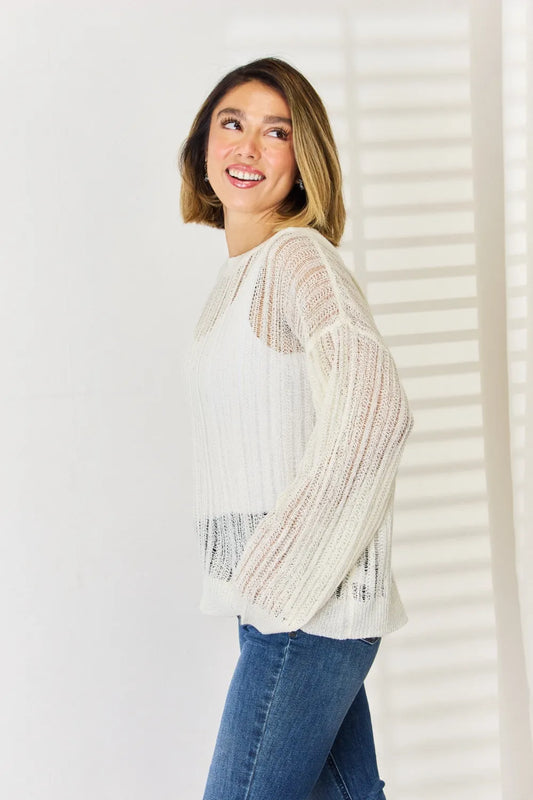 Openwork Ribbed Trim Long Sleeve Knit Top f6f7ce07-00c4-4a13-835a-694edd13e39a-Max