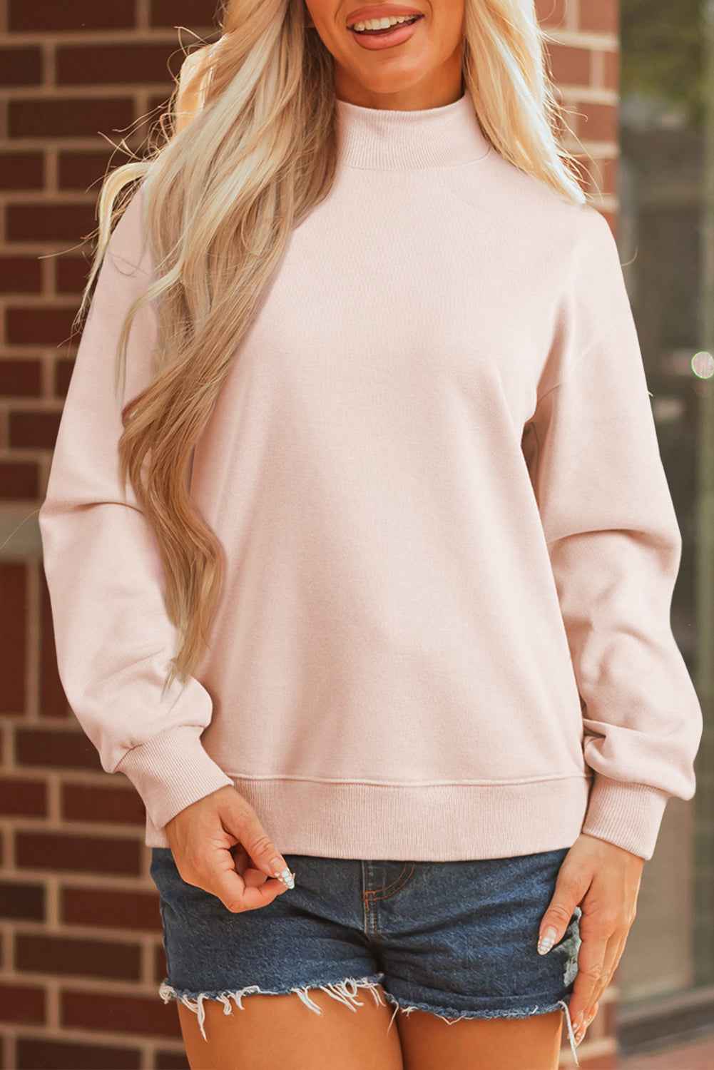 Sea Green Oversize Blessed Embroidered Mock Neck Sweatshirt f6ff55e0e8416b18