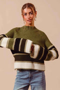 SO ME Multi Color Striped Mock Neck Sweater OLIVE COMBO f6ff8f36cc9f4ad987e49ee85f074334-Max-Origin