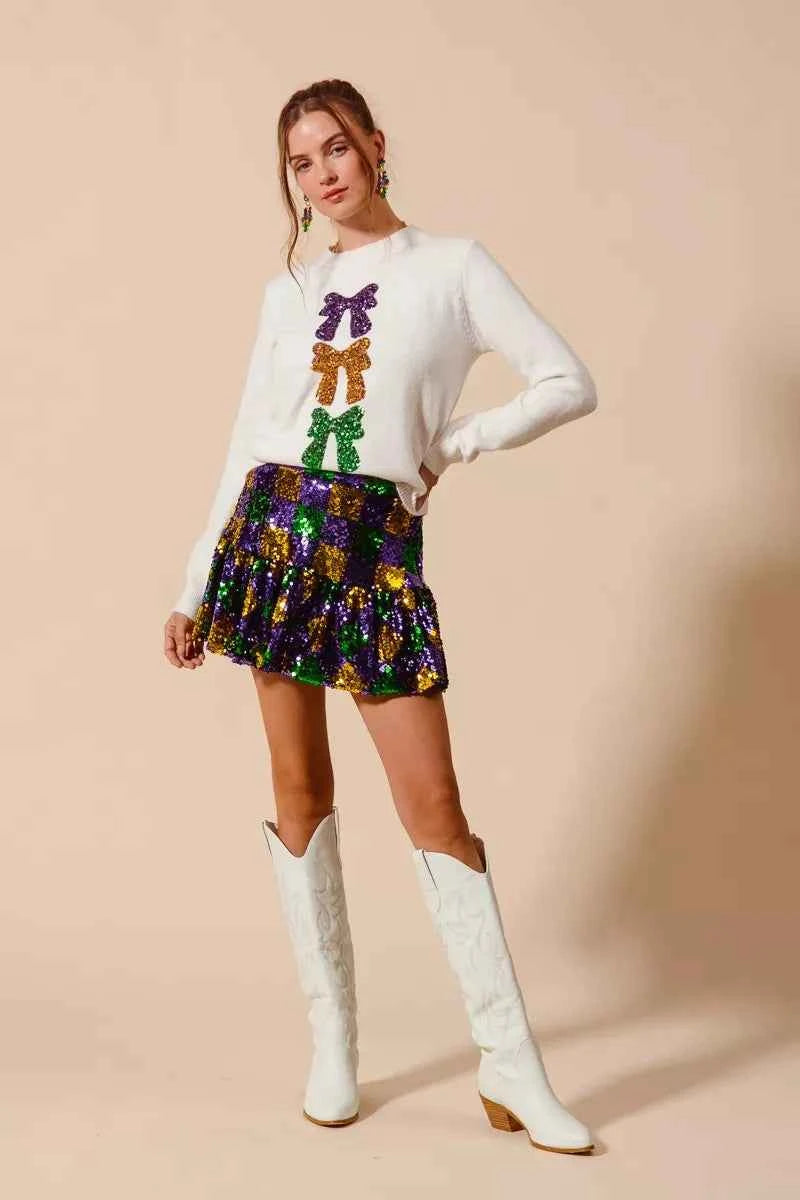 SO ME Mardi Gras Checker Sequins Mini Skirt f70741247e7a4d83911eb9cd3456f683-Max-Origin