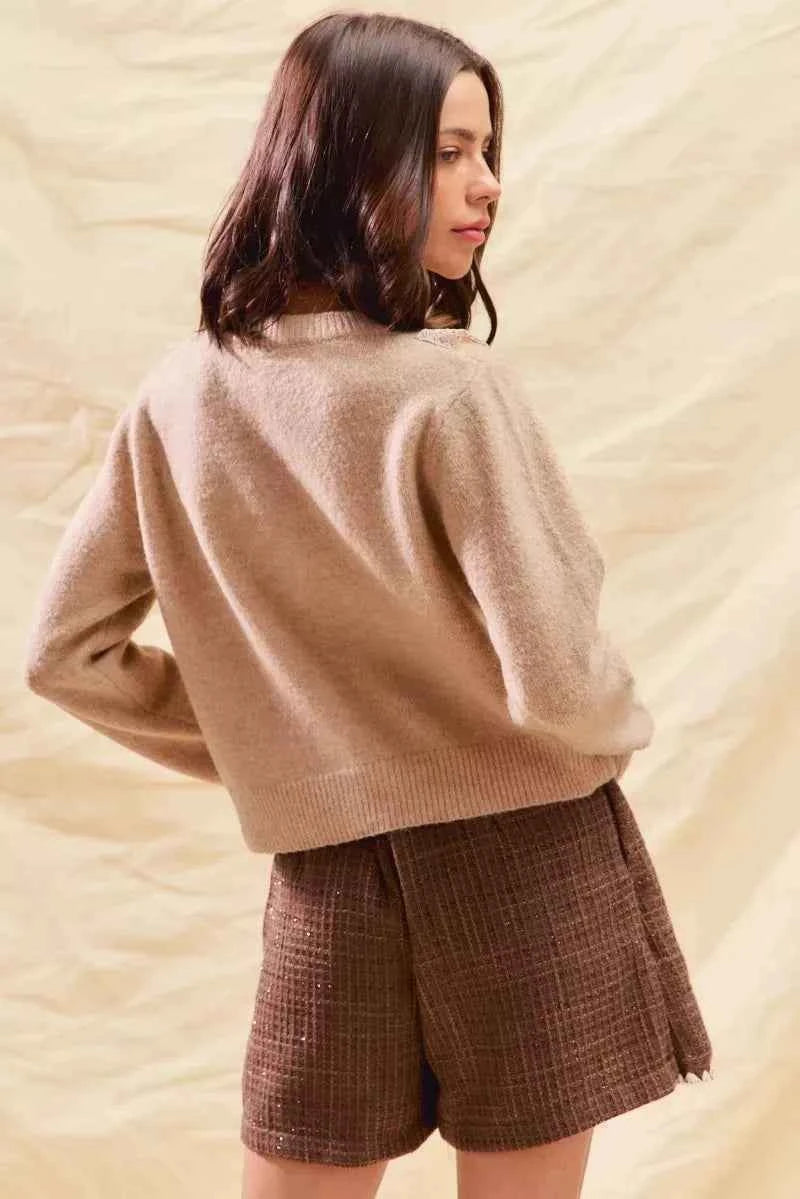 SO ME Front Lace Trim Button Cardigan Sweater f70a35f7cf4f4fcca1548571c97865fc-Max-Origin
