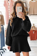 Solid High Neck Sweater and Pleated Mini Skirt Set f711763e-1779-48a9-9363-d339da20ec90