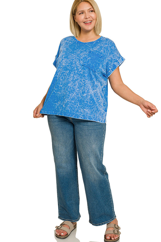 Full Size Crinkle Washed Round Neck Folded Short Sleeve Tee Plus Size f717794a-c169-4354-831f-e3d9ff9f0376-Max