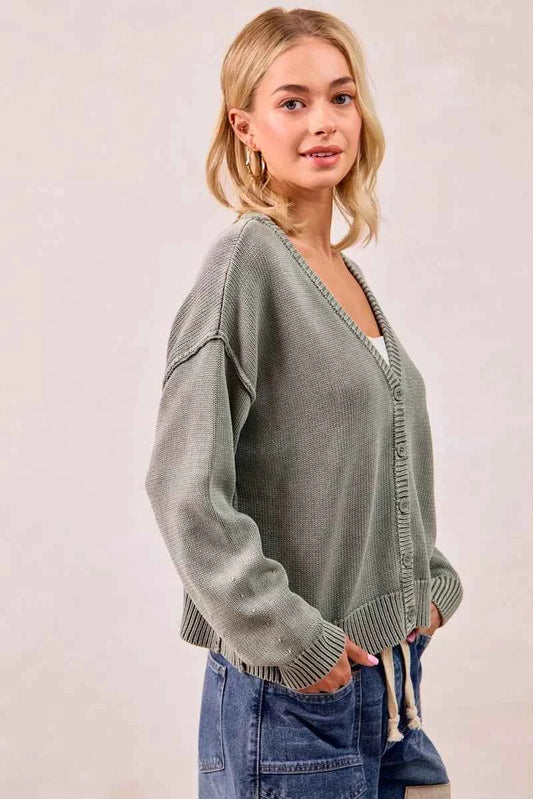 Washed Sweater V Neck Cardigan f7179adba6ed49f3ba42b490135a7656-Max-Origin