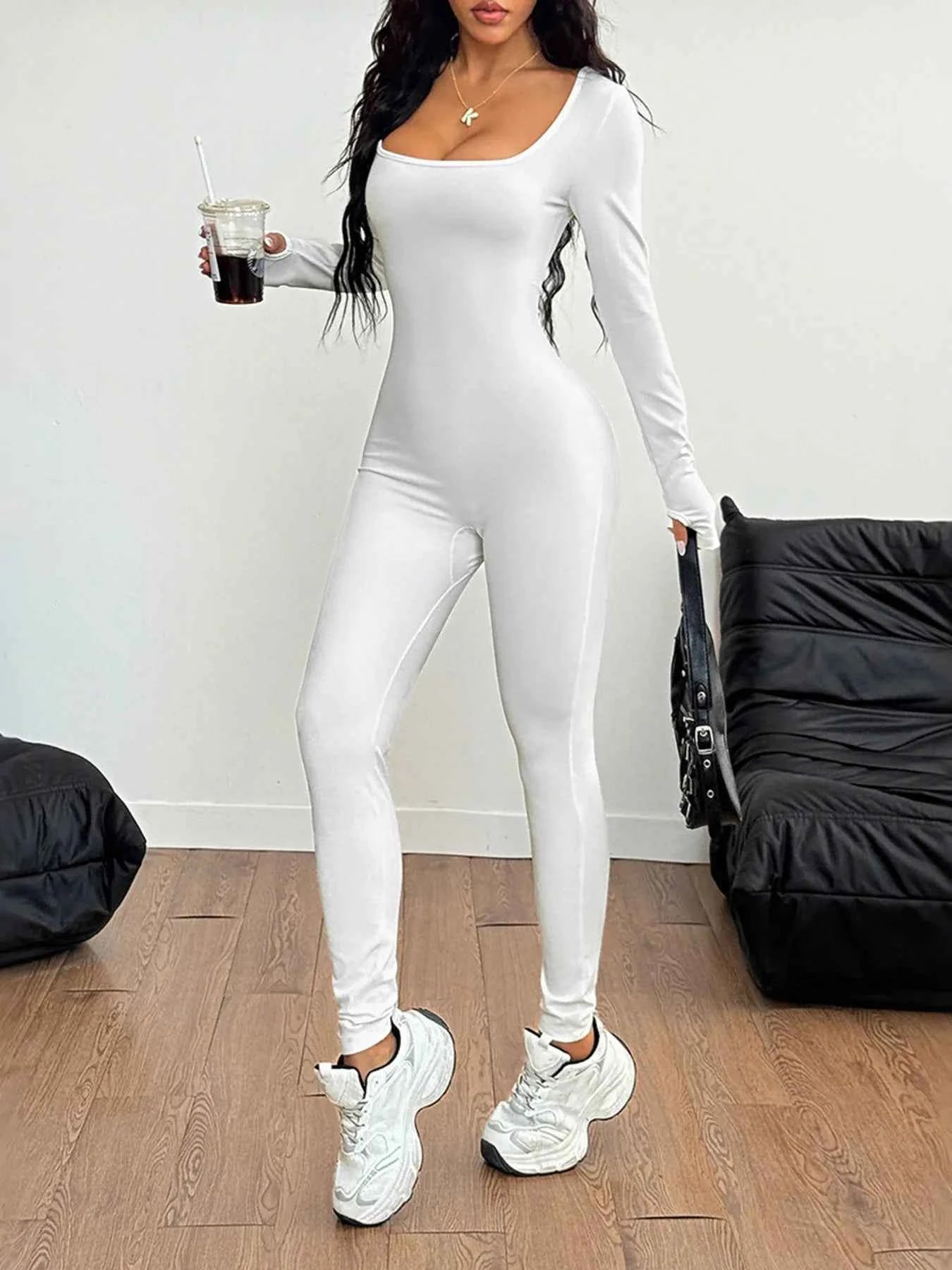 Square Neck Long Sleeve Active Jumpsuit White f718ff93c97d45ac8d92731fc6d14a12-Max-Origin