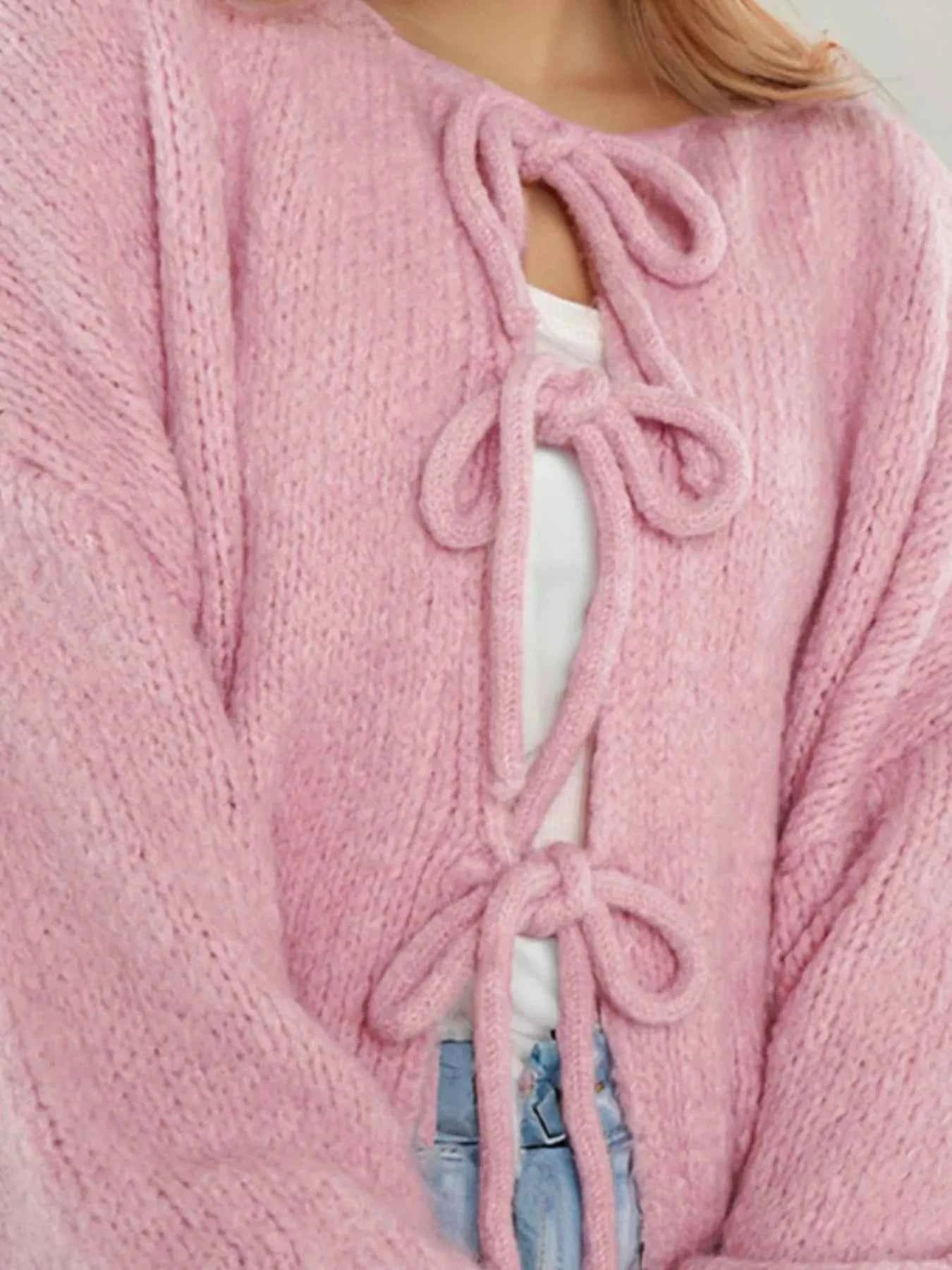 Cozy Bow-Tie Front Knit Cardigan